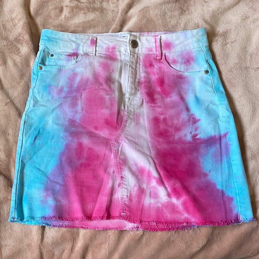 Jordache Pink and Blue Tie-Dye Mini Skirt